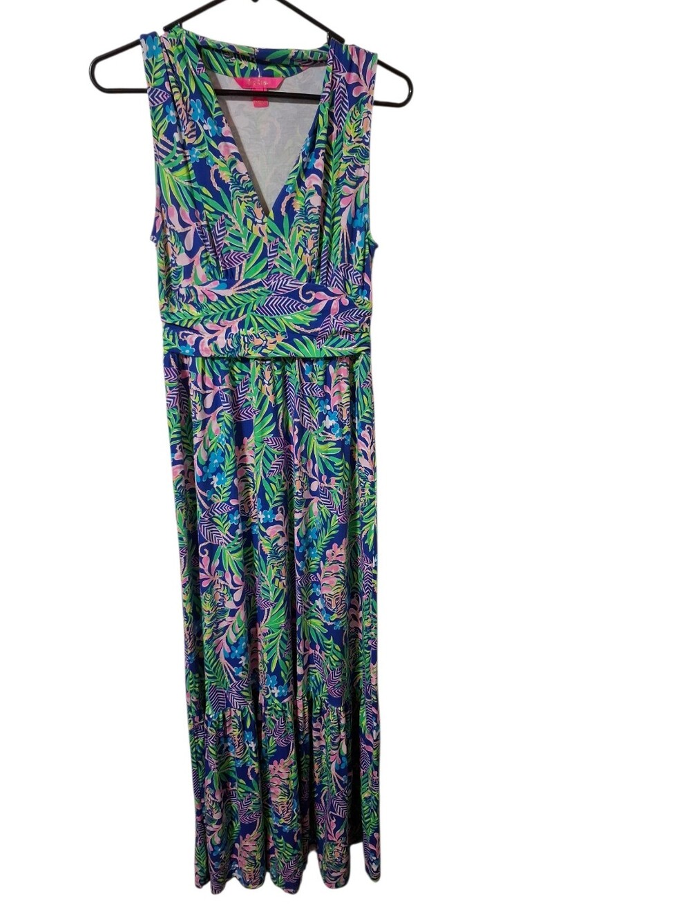 Lilly Pulitzer Pearce Sleeveless V-Neck Maxi Dress in Blue, Green & Pink Size M - Picture 4 of 5